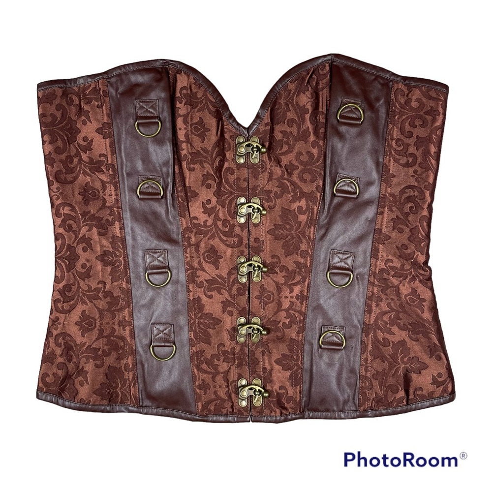Womens 4XL Steampunk Lace UpCorset Under Bust Brown Brocade Pin Up Costume Fairy